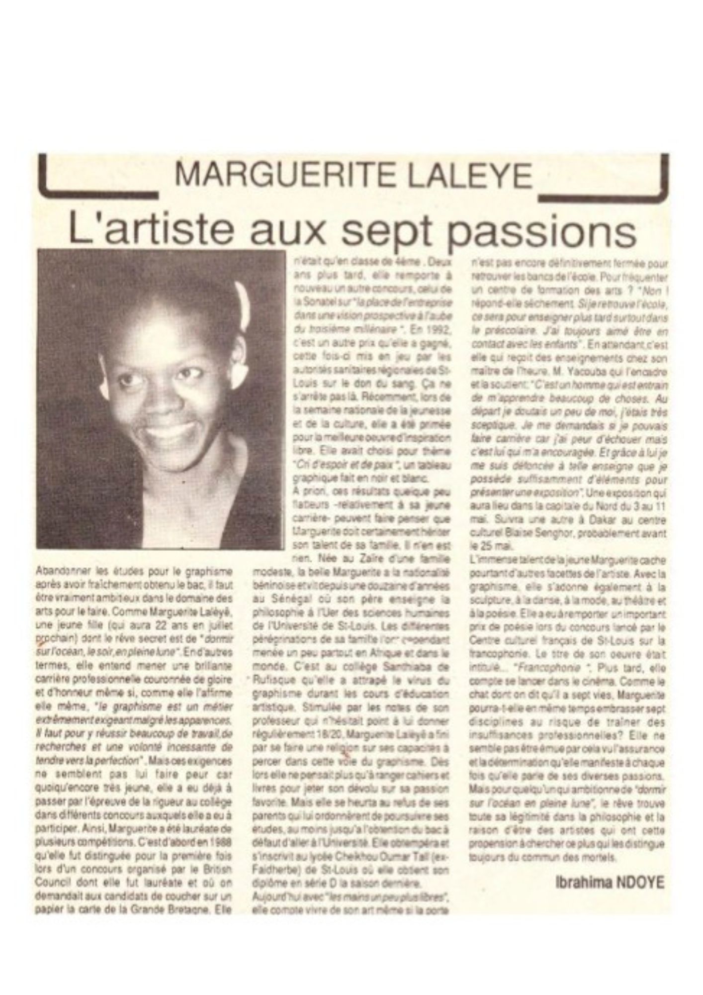 Marguerite Laleye - Article de presse