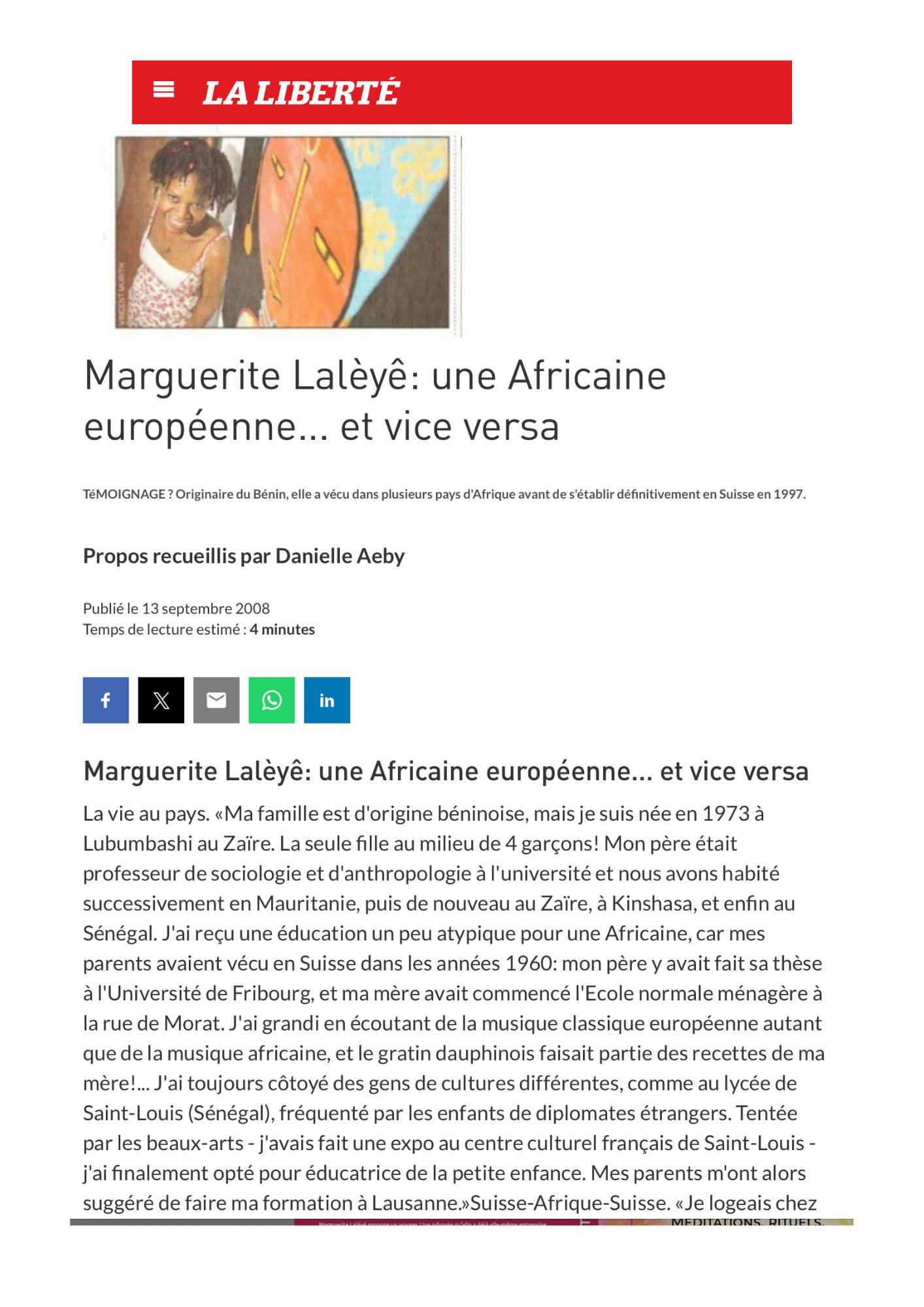 Marguerite Laleye - Article de presse